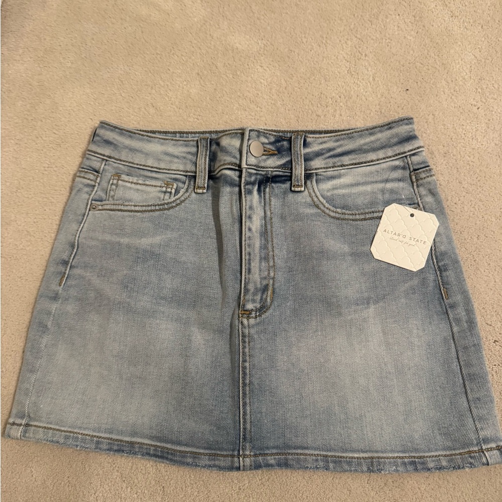 Altar'd State Light Blue Denim Mini Skirt